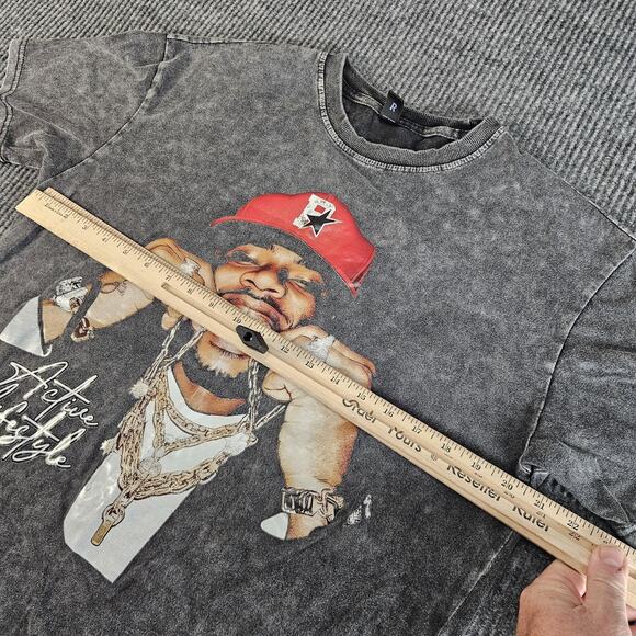 ROMWE Shirt Mens Medium Black Gray Acid Wash Active Lifestyle Graphic Tee Fade - Picture 6 of 12